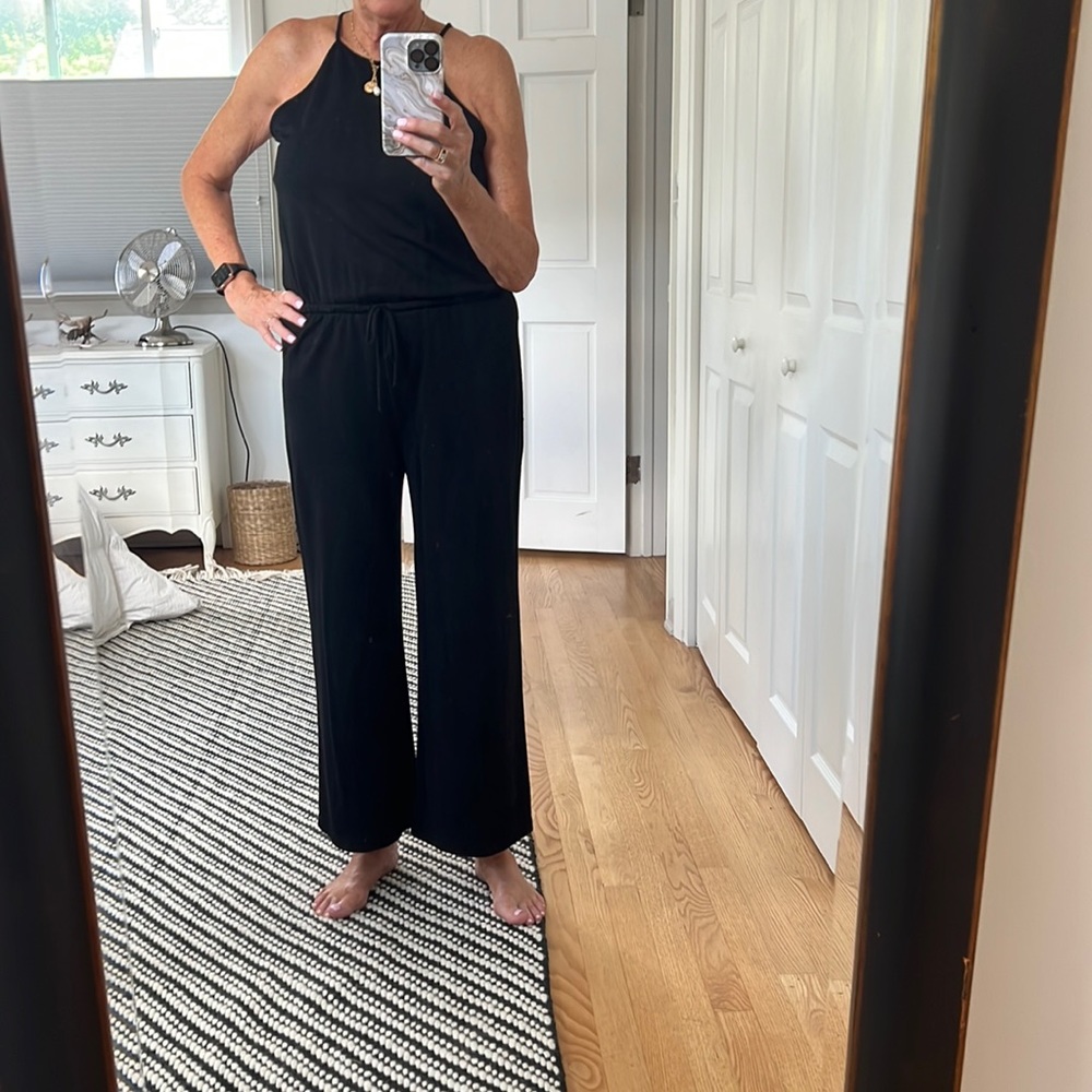 Black halter cropped jumpsuit